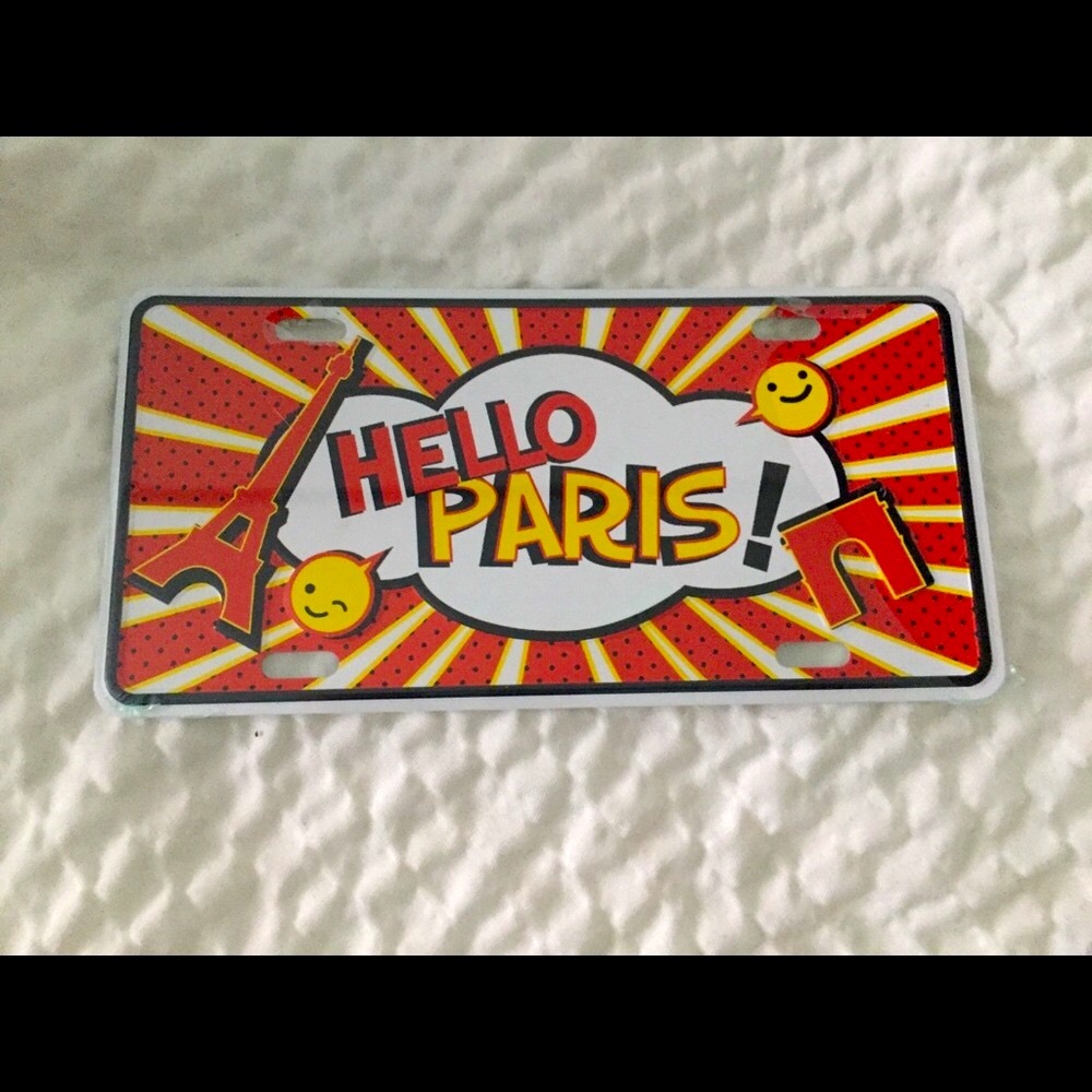 “Hello Paris” Tin Wall Placard/Postcard NWT Stocking Stuffer 🎄 Christmas 🎅